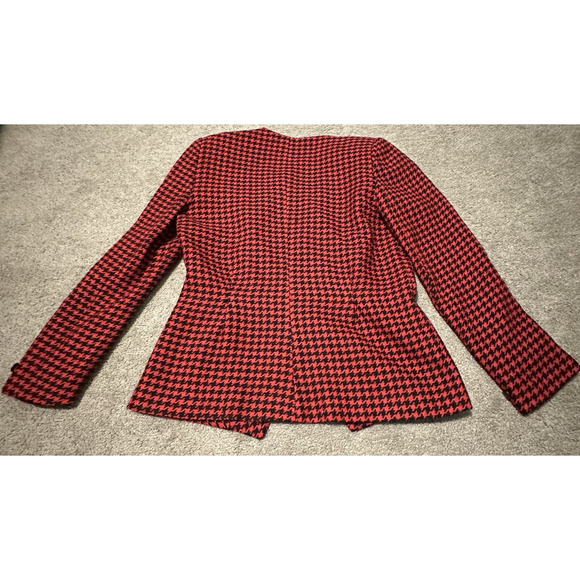 D’Angelo Women 10 Blazer Wool Houndstooth Lined V-Neck Black Red VTG - Picture 2 of 13